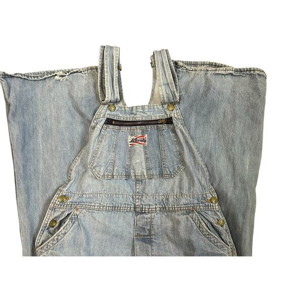 VTG Y2K Liberty Dungaree Bib Overalls Light Wash Distressed Farm Chore Size 33 L - Picture 2 of 14